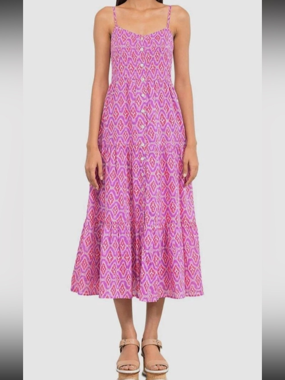 Banjanan Beryl Button Down Midi Dress In Surreal Dream Mauve - Picture 2 of 8